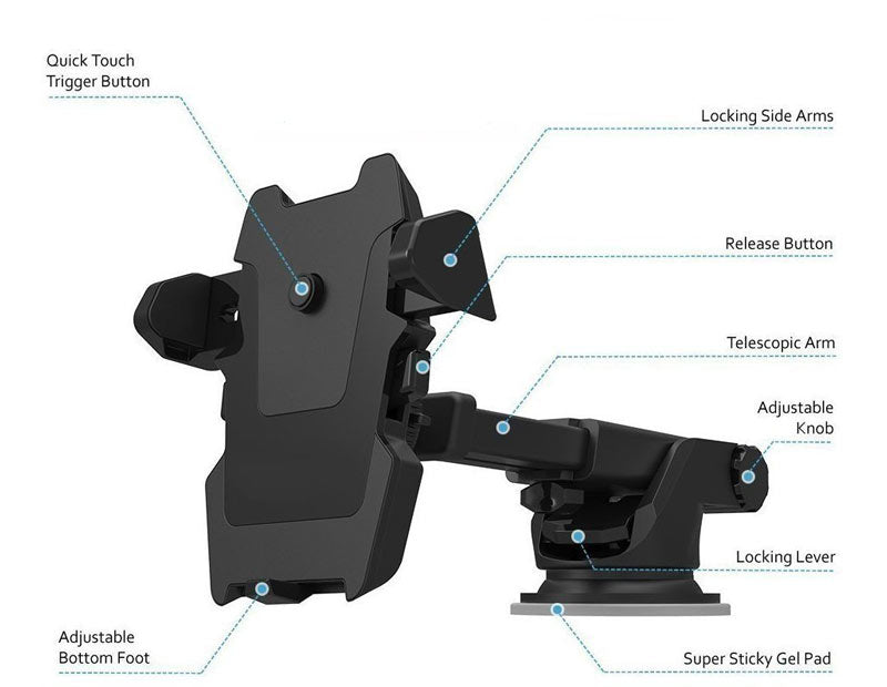 Quick Touch One Premium 360 Adjustable Car Mount Holder for All Smartphones, Random Color (3rd Generation, Black)