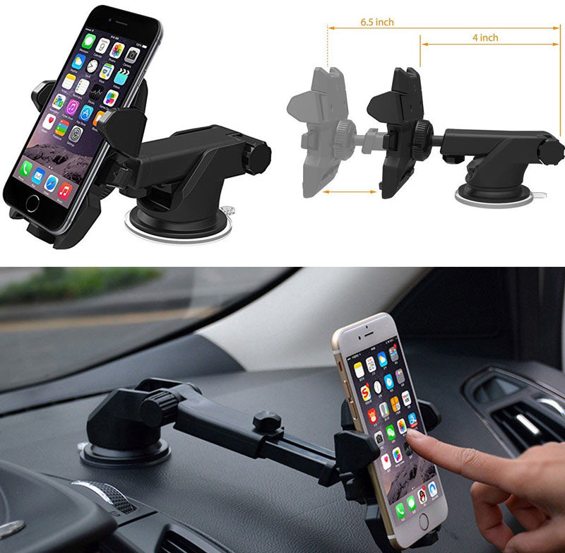Quick Touch One Premium 360 Adjustable Car Mount Holder for All Smartphones, Random Color (3rd Generation, Black)