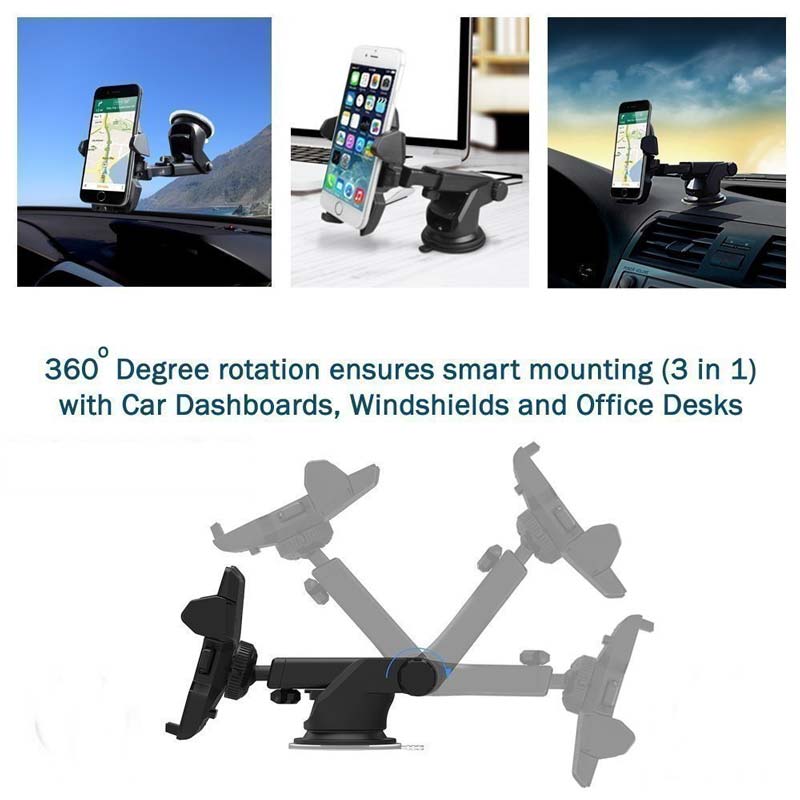 Quick Touch One Premium 360 Adjustable Car Mount Holder for All Smartphones, Random Color (3rd Generation, Black)
