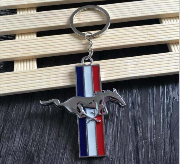 Ford Mustang Tri-Bar Full-Color Die-Cut Metal Key Chain, Key-Charm, Keychain