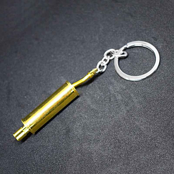 Race Car Silencer Muffler Dual Exhaust Metal Keychain Key Chain Ring (Assorted Color)