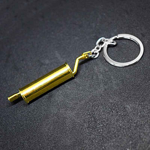 Race Car Silencer Muffler Dual Exhaust Metal Keychain Key Chain Ring (Assorted Color)