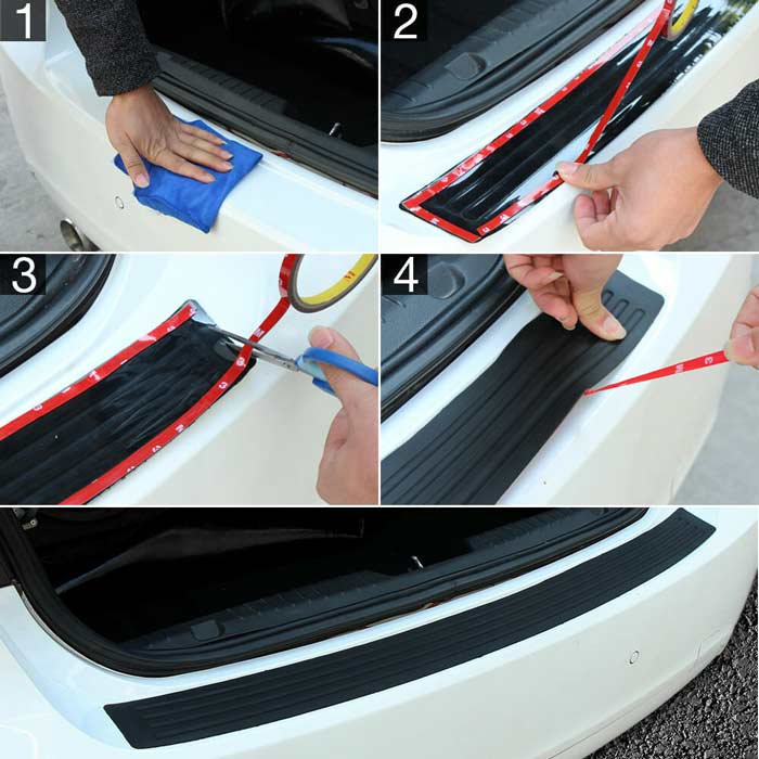 Universal Car Trunk Rear Bumper Guard Sill Plate Trunk Rubber Protector Pad Kit With Free Adhesive Tape