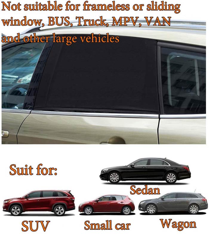 2pcs Rear Universal Car Shadesox Window Sun Shade Breathable Mesh Side Window Shade Sunshade UV Protection Curtains Fit for Most(95%) of Cars Cover Full Windows