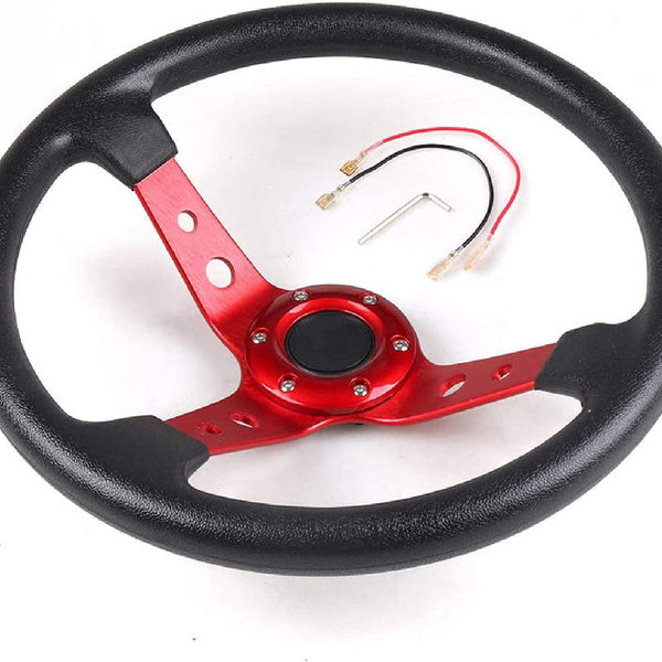 Red 14inch 350mm Racing PU Leather Steering Wheel Aluminum Alloy Deep Corn Dish Sport Drifting Steering Wheels Universal Suitable for car