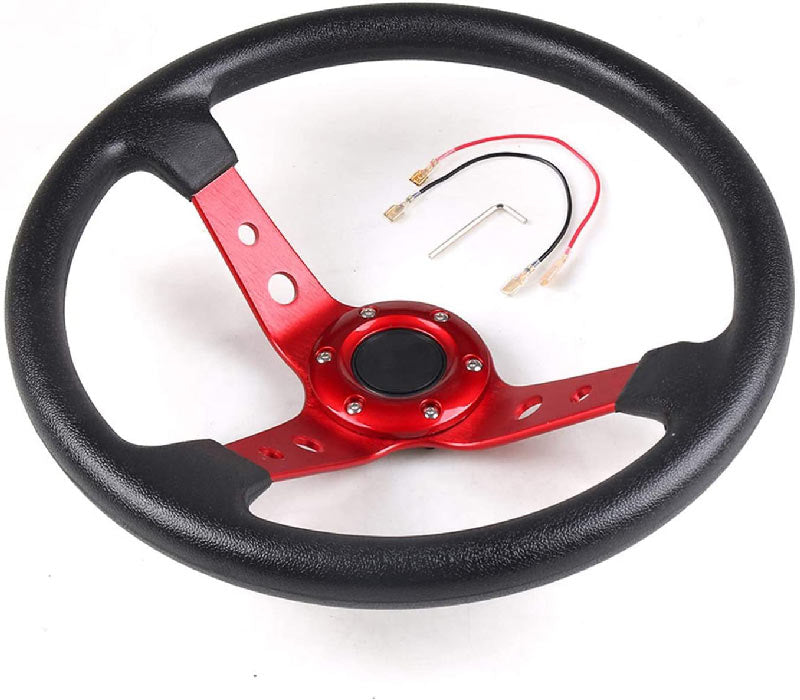 Red 14inch 350mm Racing PU Leather Steering Wheel Aluminum Alloy Deep Corn Dish Sport Drifting Steering Wheels Universal Suitable for car