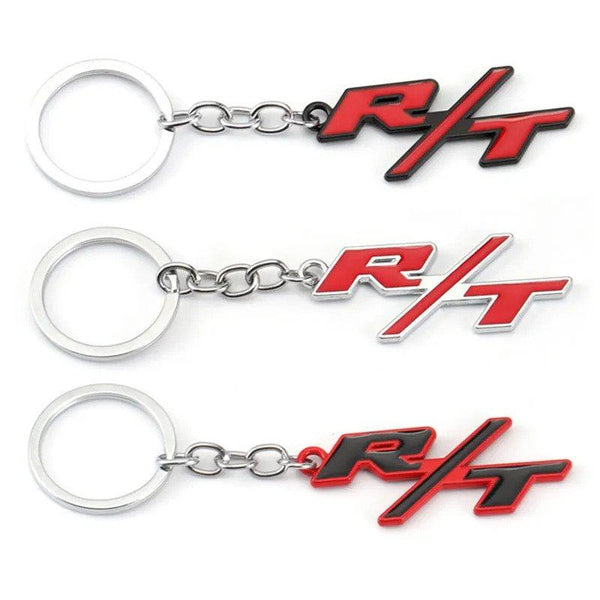 Red Black R/T 3D Logo Emblem Metal Keychain For Bikes And Cars