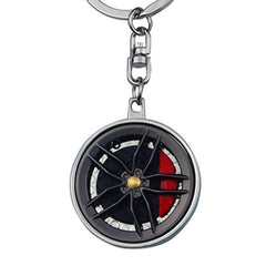 Red Color 360 Rotatable Car Hub Keychain - Stylish Alloy Pendant for Vehicle Enthusiasts, Perfect Gift Idea