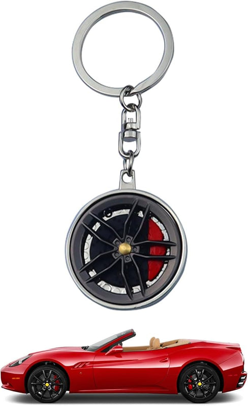 Red Color 360 Rotatable Car Hub Keychain - Stylish Alloy Pendant for Vehicle Enthusiasts, Perfect Gift Idea