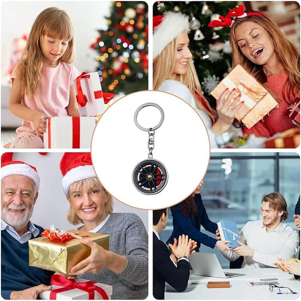 Red Color 360 Rotatable Car Hub Keychain - Stylish Alloy Pendant for Vehicle Enthusiasts, Perfect Gift Idea