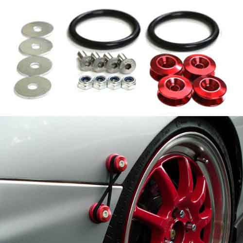 Red Finish JDM Quick Release Fasteners For Car Bumpers Trunk Fender Hatch Lids Kit.