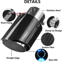 Racing Flame Led Exhaust Muffler Tip Carbon Fiber Racing Automobile Car Tail Pipe Light 2.5 Inch Inlet 4 Inch Outlet - Straight Style