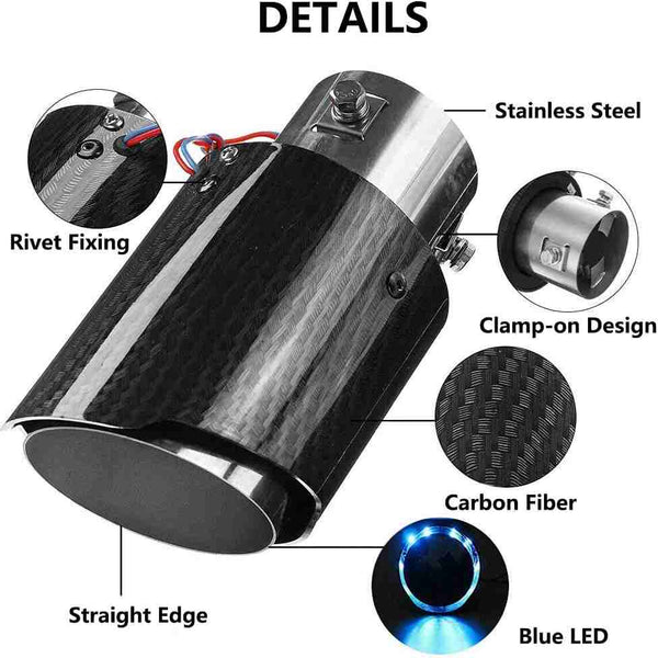 Racing Flame Led Exhaust Muffler Tip Carbon Fiber Racing Automobile Car Tail Pipe Light 2.5 Inch Inlet 4 Inch Outlet - Straight Style