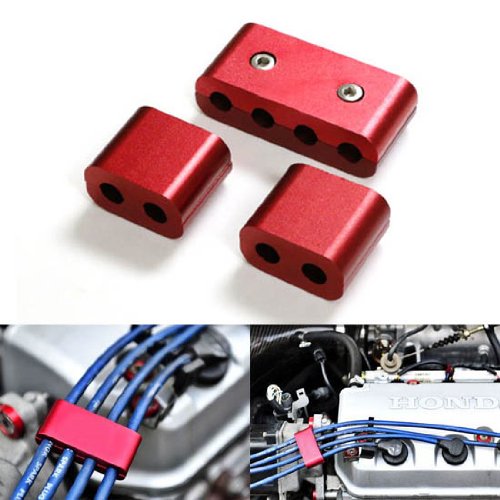3-pc Red JDM SPW Spark Plug Wires Ignition Cable Wiring Separators Dividers Kit Universal