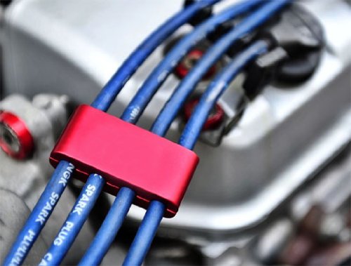 3-pc Red JDM SPW Spark Plug Wires Ignition Cable Wiring Separators Dividers Kit Universal