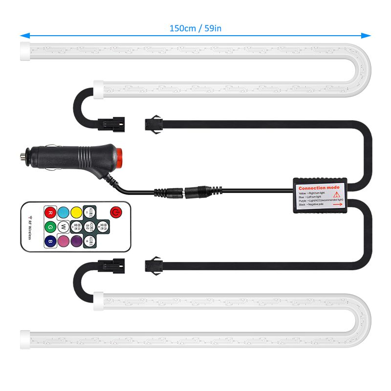 2pcs Car LED 12V Door Welcome Lamp Light Universal Flexible Strip Remote Control