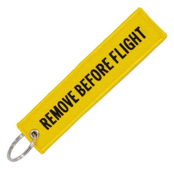 REMOVE BEFORE FLIGHT Car Bike Embroidered Fabric Tag Strap Keyring Key Holder