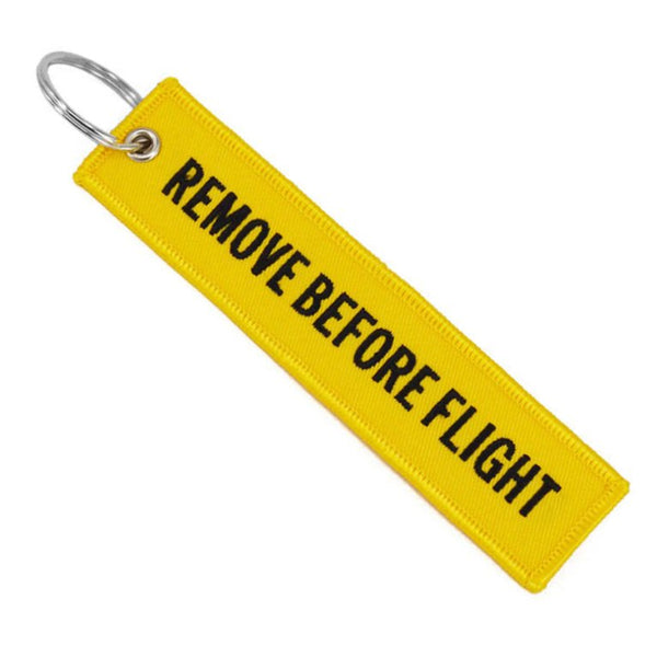 REMOVE BEFORE FLIGHT Car Bike Embroidered Fabric Tag Strap Keyring Key Holder