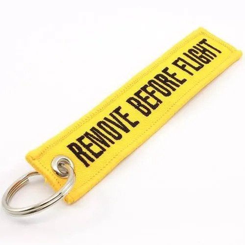 REMOVE BEFORE FLIGHT Car Bike Embroidered Fabric Tag Strap Keyring Key Holder