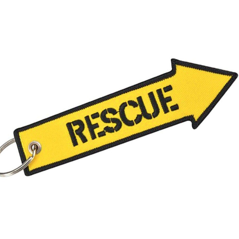 RESCUE Car Bike Embroidered Fabric Tag Strap Keyring Key Holder