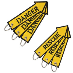 RESCUE Car Bike Embroidered Fabric Tag Strap Keyring Key Holder