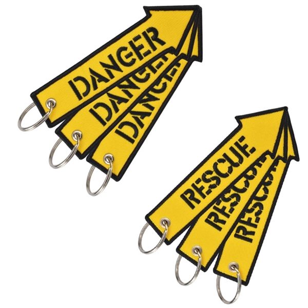 RESCUE Car Bike Embroidered Fabric Tag Strap Keyring Key Holder