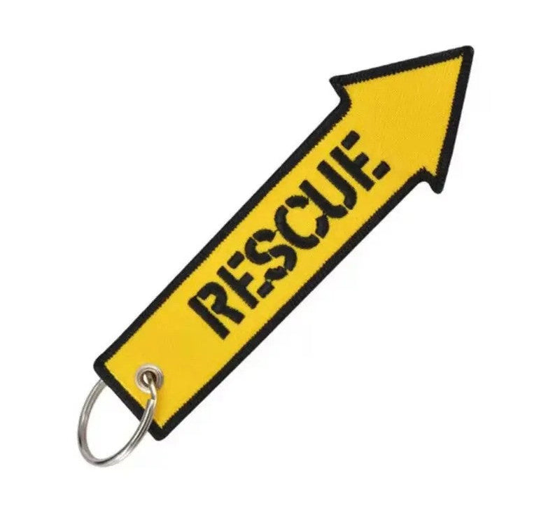 RESCUE Car Bike Embroidered Fabric Tag Strap Keyring Key Holder
