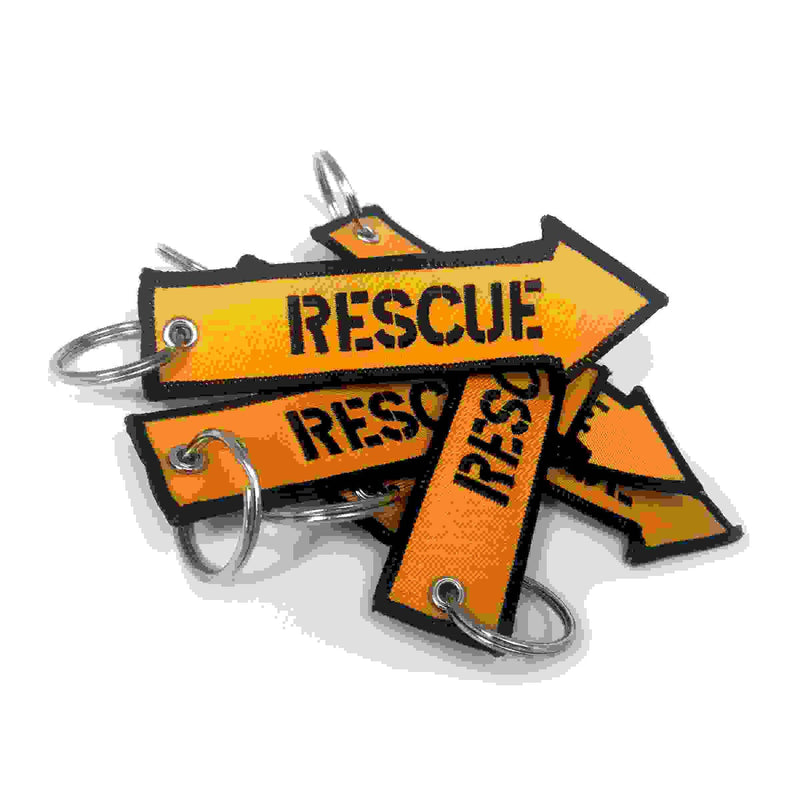 RESCUE Car Bike Embroidered Fabric Tag Strap Keyring Key Holder