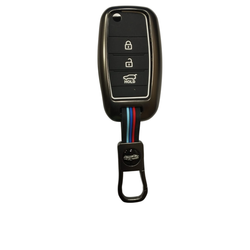 3 Button Metal Flip Key Cover For  Kia Seltos, Sonet, Carens