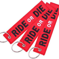 RIDE OR DIE Car Bike Embroidered Fabric Tag Strap Keyring Key Holder