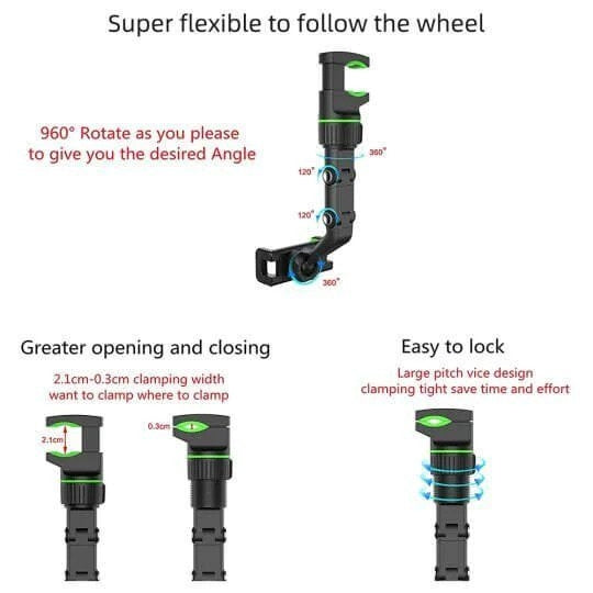 Multifunctional Car Rear View Mirror Rotatable Holder, 360 Car Mounted Hanging Clip Holder for All Universal Mobile Phones & GPS Holder