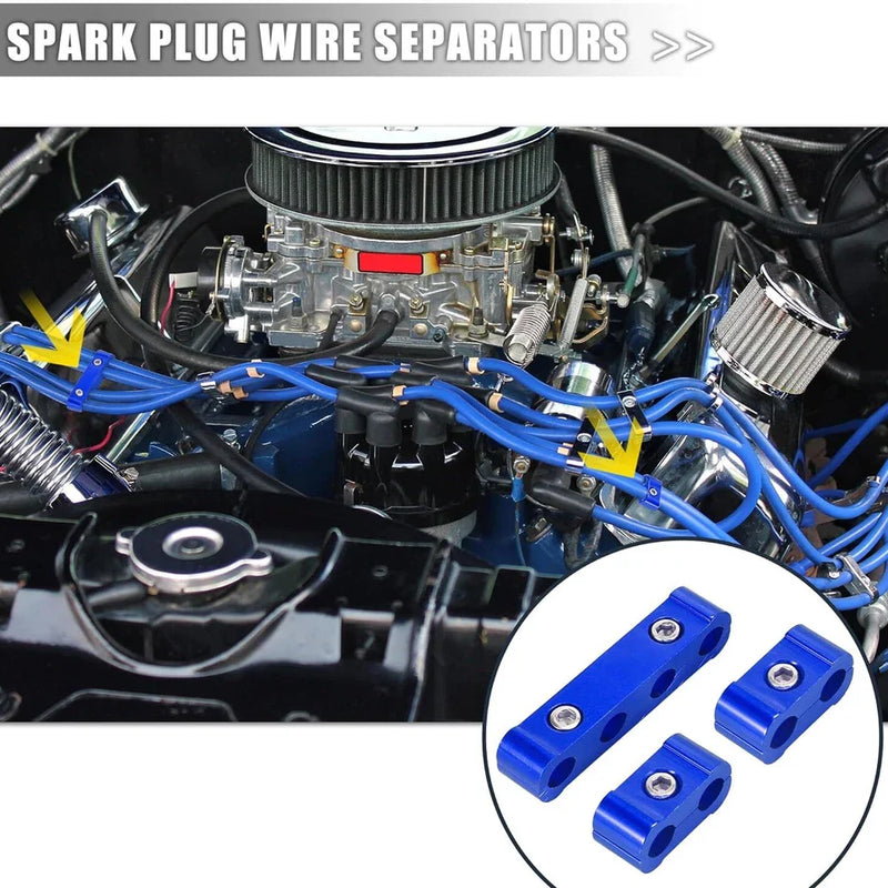 3PCS Aluminum Engine Spark Plug Wire Separator Divider Organizer Clamp Kit for 8mm 9mm 10mm