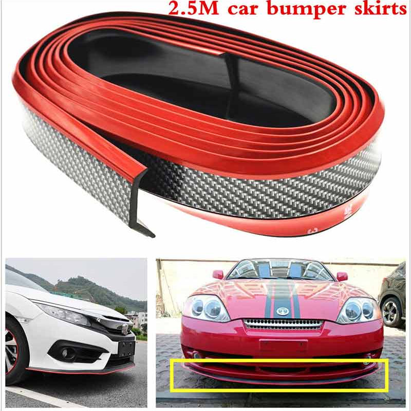 SAMURAI Black RED CARBON FIBER Look Car Body Kit Bumper Lip Side Skirt Rubber Edge Decorative Protector Trim