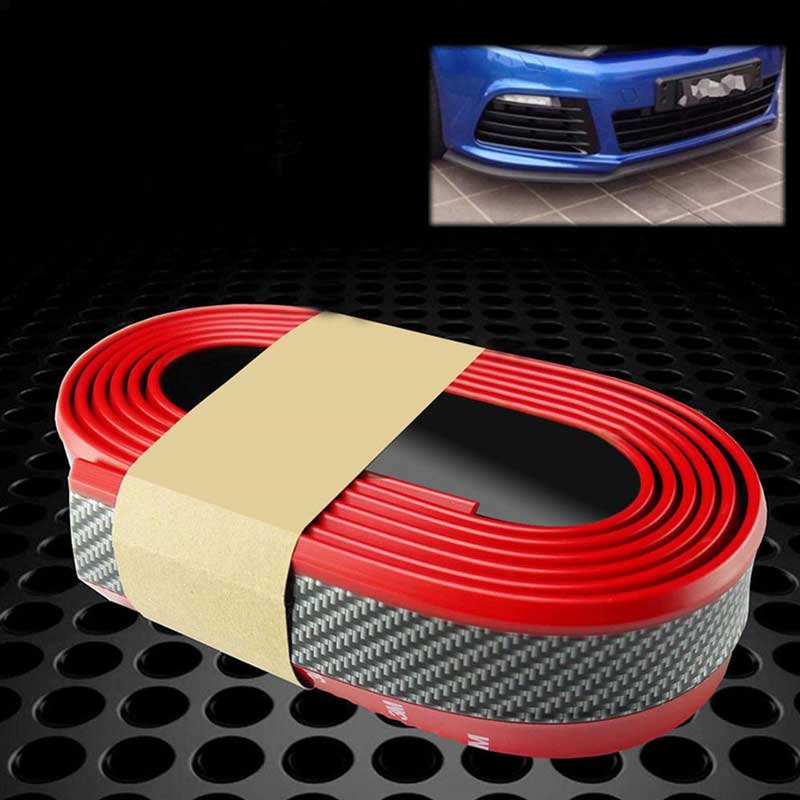 SAMURAI Black RED CARBON FIBER Look Car Body Kit Bumper Lip Side Skirt Rubber Edge Decorative Protector Trim