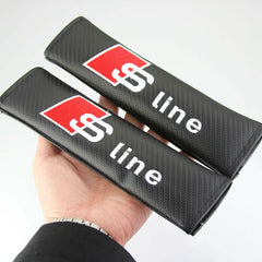 2Pcs S Line Carbon Fiber Embroidery Car Seat Belt Cover Safety Shoulder Pads