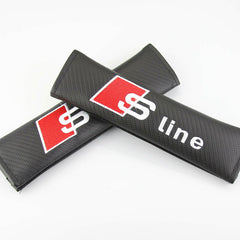 2Pcs S Line Carbon Fiber Embroidery Car Seat Belt Cover Safety Shoulder Pads