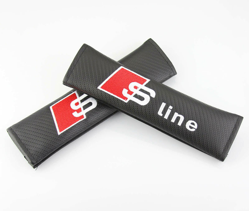 2Pcs S Line Carbon Fiber Embroidery Car Seat Belt Cover Safety Shoulder Pads