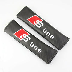 2Pcs S Line Carbon Fiber Embroidery Car Seat Belt Cover Safety Shoulder Pads