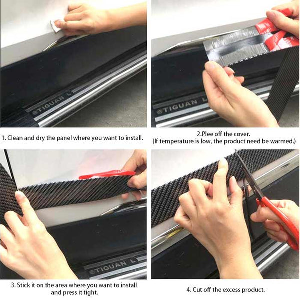 50mm x 50 Meters Universal Door Sill Protector, Carbon Fiber Rubber Front Bumper & Rear Bumper Guard, Door Enter Guard Scuff Plate Protectors for Most Cars