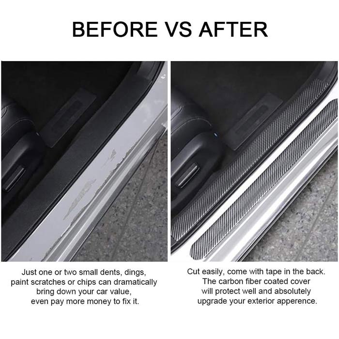 50mm x 50 Meters Universal Door Sill Protector, Carbon Fiber Rubber Front Bumper & Rear Bumper Guard, Door Enter Guard Scuff Plate Protectors for Most Cars