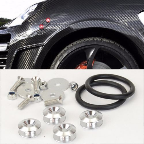 Silver Finish JDM Quick Release Fasteners For Car Bumpers Trunk Fender Hatch Lids Kit.