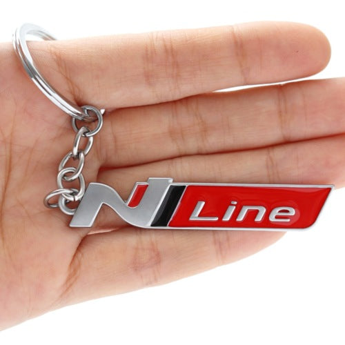 Silver Red N Line 3D Logo Emblem Metal Keychain For Bikes And Cars