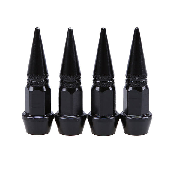 4 Pcs Universal Spike Wheel Air Valve Stem Cap Car Bike Tire Screw Dust Cover Small BLACK