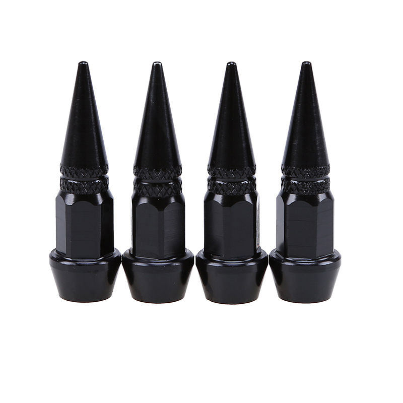 4 Pcs Universal Spike Wheel Air Valve Stem Cap Car Bike Tire Screw Dust Cover Small BLACK