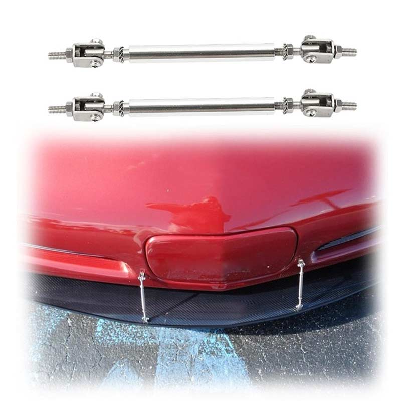 2pcs Silver LARGE Adjustable Universal Front Rear Bumper Lip Splitter Strut Brace Rod Support Bar