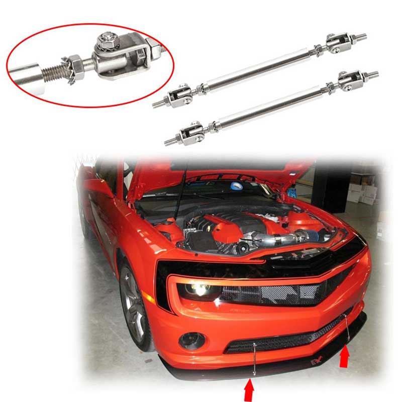 2pcs Silver LARGE Adjustable Universal Front Rear Bumper Lip Splitter Strut Brace Rod Support Bar