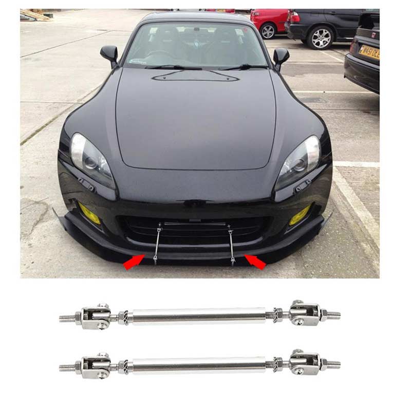 2pcs Silver SMALL Adjustable Universal Front Rear Bumper Lip Splitter Strut Brace Rod Support Bar