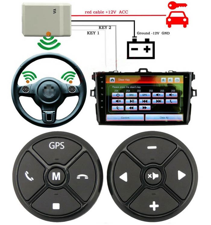 Universal Car Steering Wheel Control Key Music Wireless DVD GPS Navigation Radio Remote Control Buttons