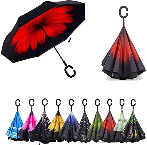 Stylish Newest Double Layer Inverted Umbrella Big Size for Rain| Reversible Windproof Umbrella for UV Protection with C-Shaped Handle| Straight Outdoor Car Umbrellas for Men & Women