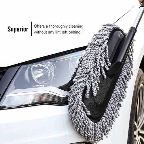 Super Soft Premium Microfiber Car Duster with Extendable Long Handle Wet & Dry Scratch-Free Car Cleaning Multipurpose Dust Cleaner (Grey)